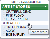 Artist Stores Menu