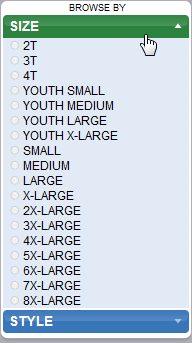 Browse By Size Menu